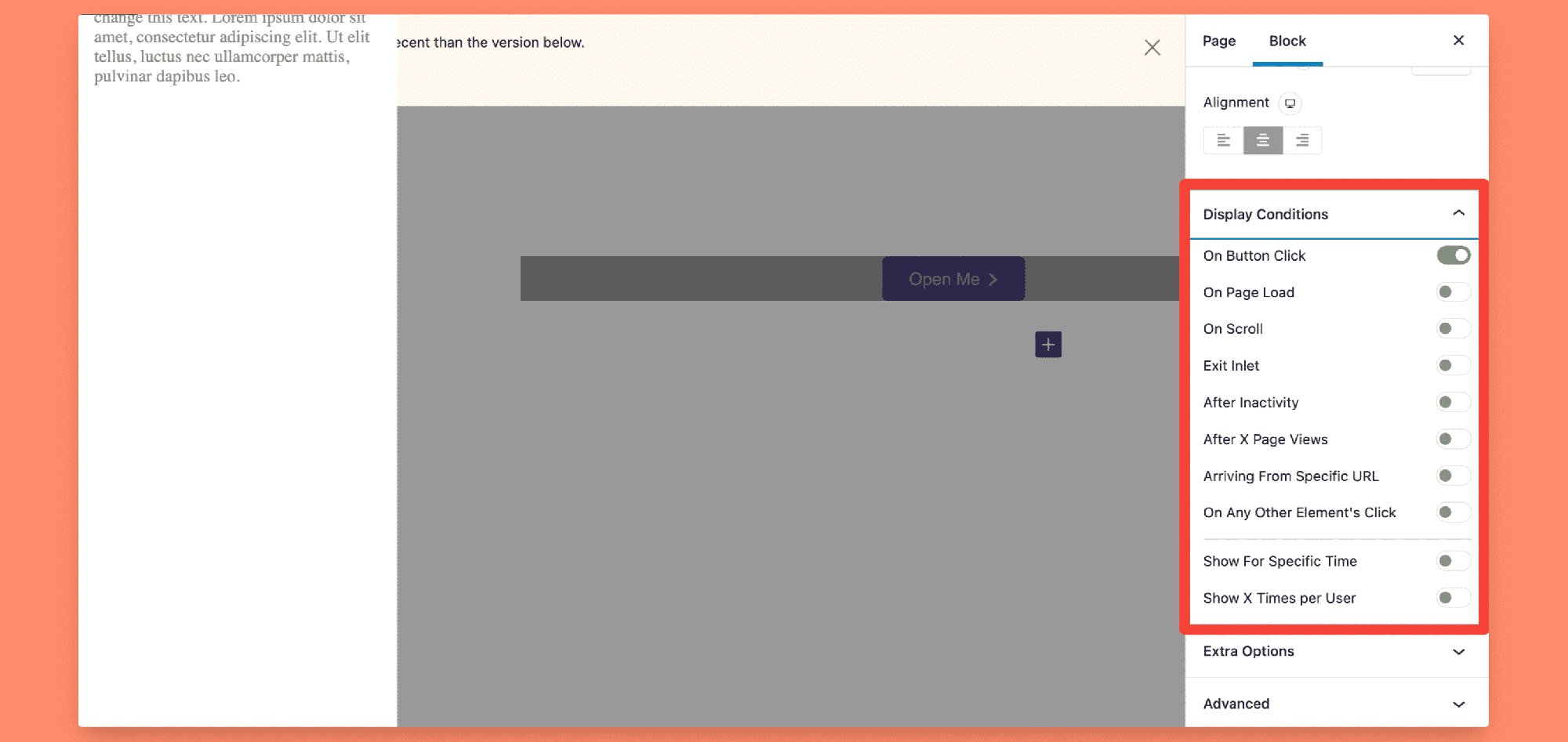 display condition feature of wordpress popup builder