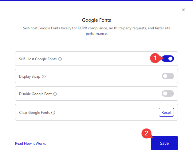 How to Self-Host Google Fonts in WordPress for FREE? Google Fonts popup in Nexter Extension with Self-Host Google Fonts toggle enabled