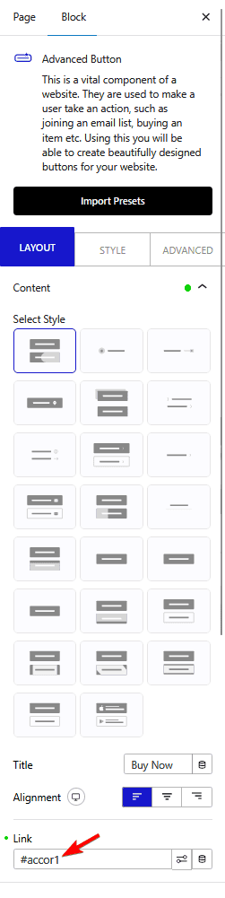 How to set an anchor link to an accordion item in WordPress?