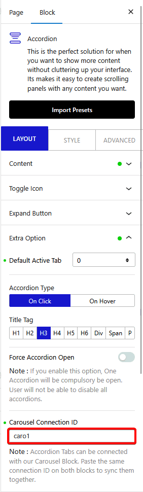 How to connect a Carousel with Accordion in WordPress?