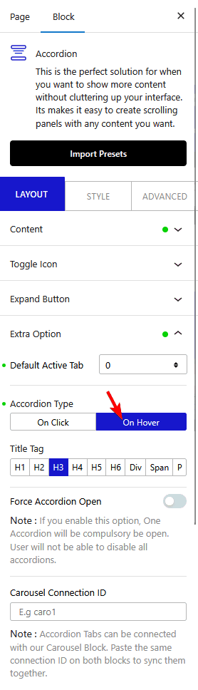 How to open Accordion Tabs on hover in WordPress?