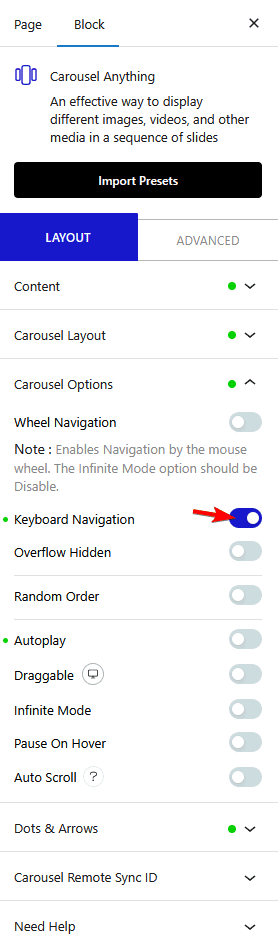 How to enable keyboard navigation to Carousel Slider in WordPress?