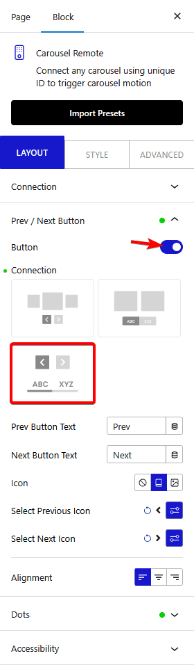 How to connect a Carousel Remote Sync with WordPress Tabs Tours Block?