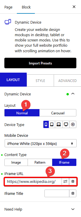 How to show a live website in a mockup using iframes in WordPress?