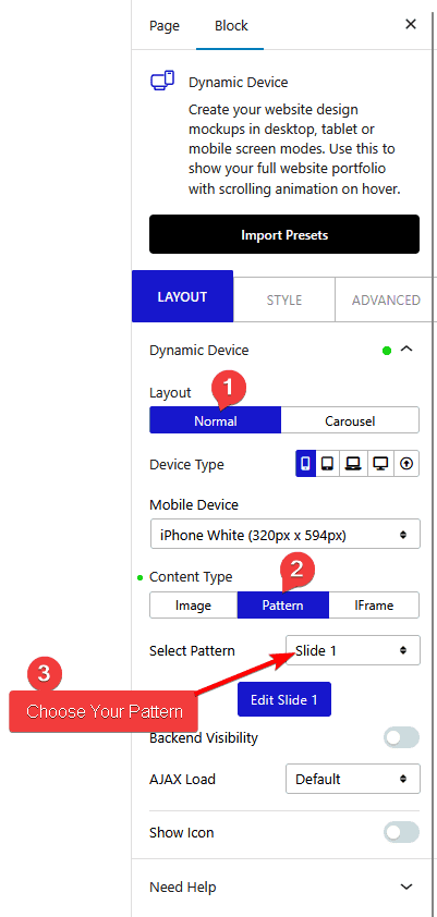 How to show Pattern Block inside a Device Mockup?