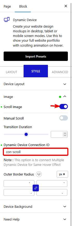 How to connect multiple scrolling device mockup in WordPress?