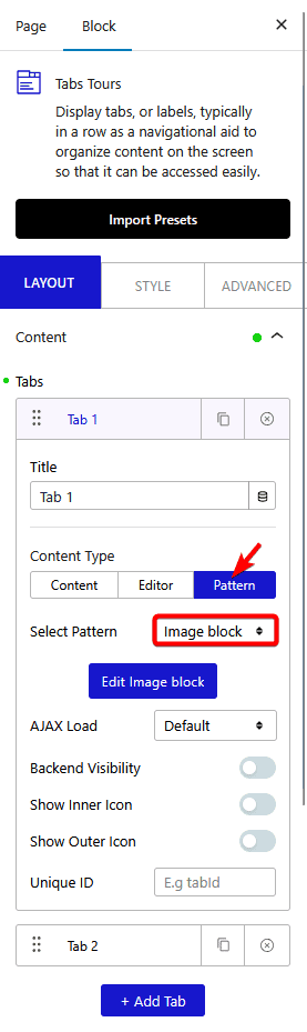 How to add Image Content inside WordPress Tabs Block?