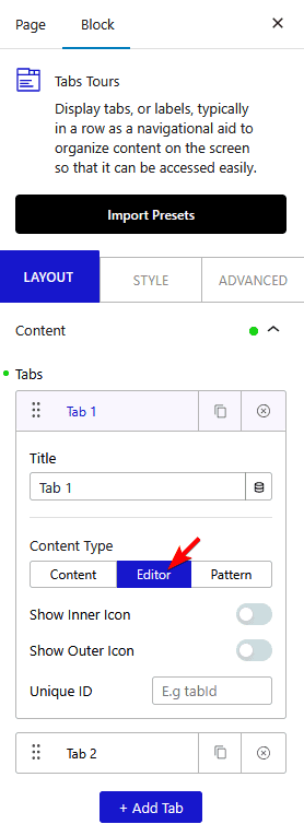 How to add Image Content inside WordPress Tabs Block?
