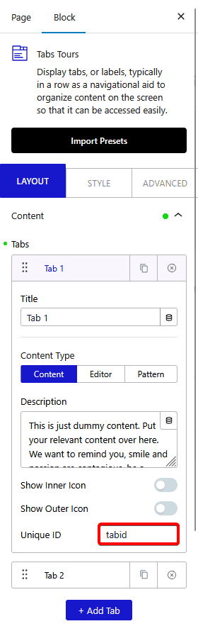 How to Link to a specific tab item in WordPress?