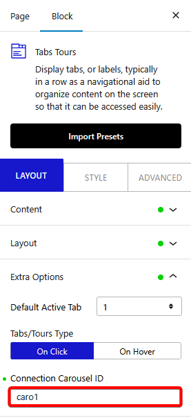 How to connect a Carousel with WordPress Tabs?
