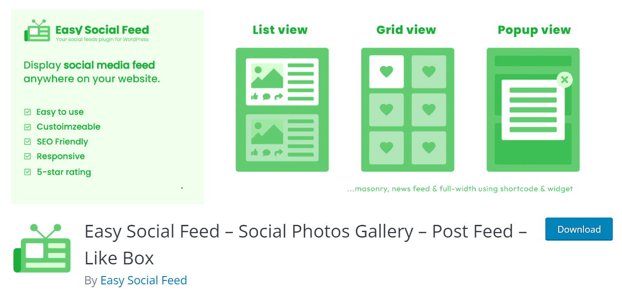 Easy Social Feed plugin homepage for WordPress
