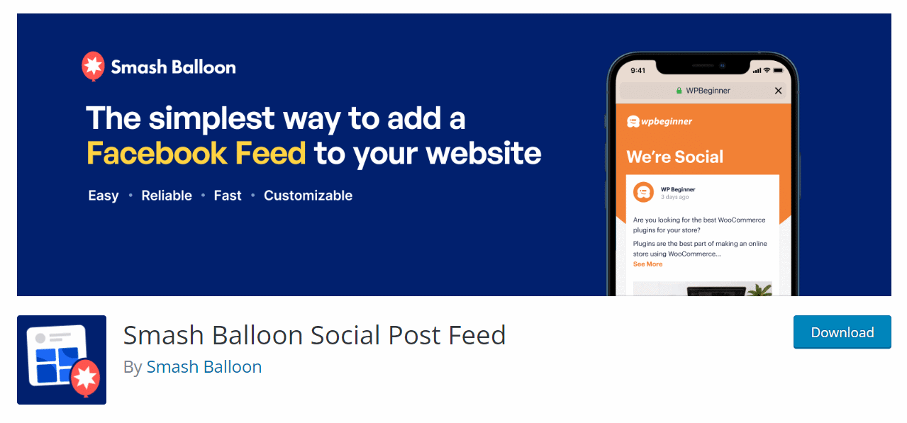Smash Balloon Social Post Feed plugin homepage for WordPress