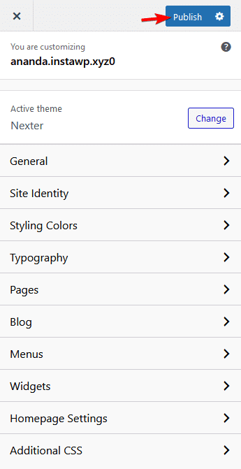 customizer publish