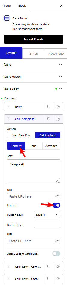 How to Add Button Link in a Cell of a WordPress Table?
