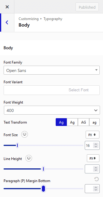 Make Unique Content Style With Typography nexter customizer typography body