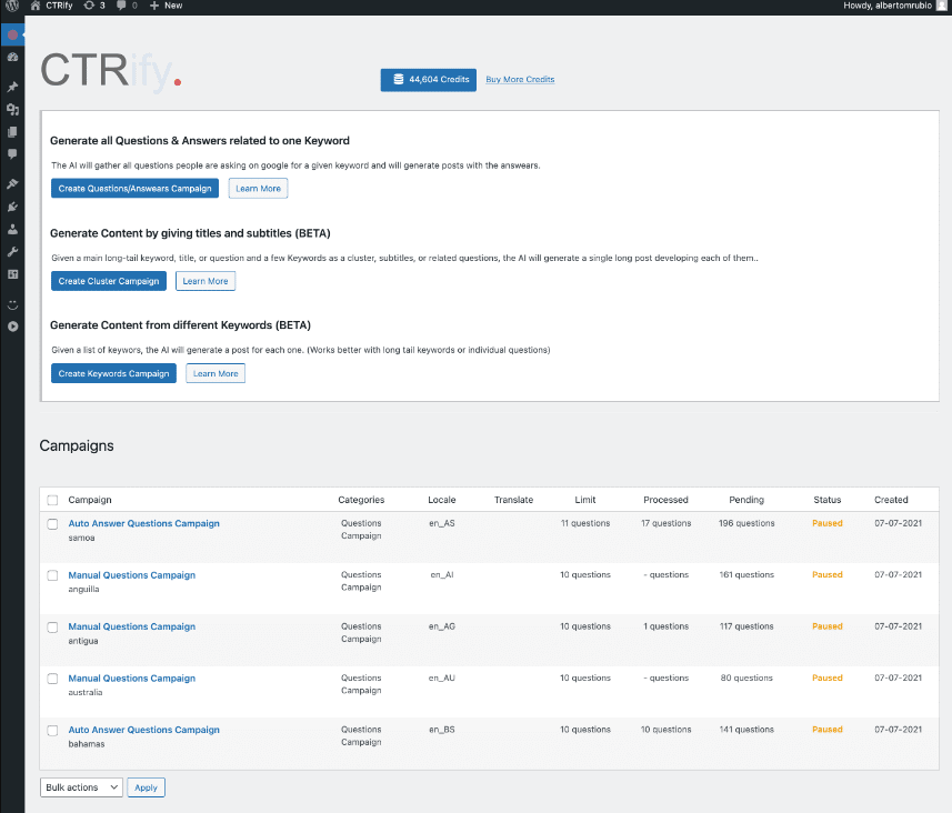 5 Best WordPress SEO Plugins Using AI in 2026 CTRify AI SEO content creation and generation interface