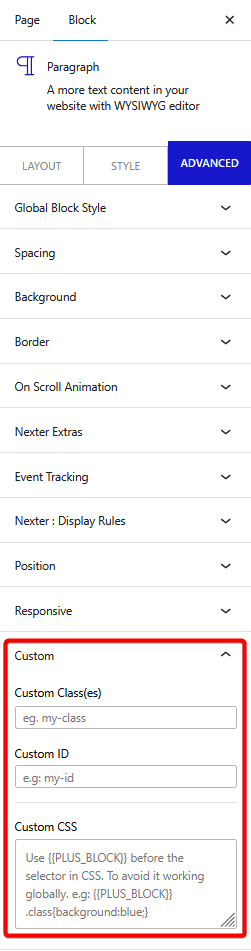 How to Use Advanced Tab in Nexter Blocks?