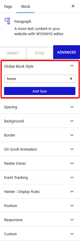 How to Use Advanced Tab in Nexter Blocks?