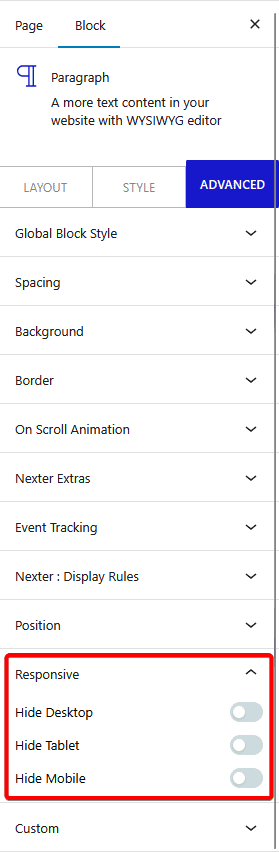 How to Use Advanced Tab in Nexter Blocks?