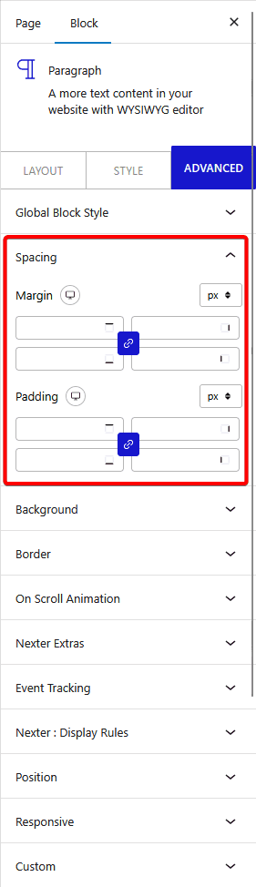How to Use Advanced Tab in Nexter Blocks?