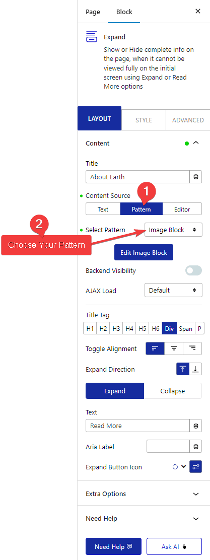 How to Use Pattern in the Expand Block?