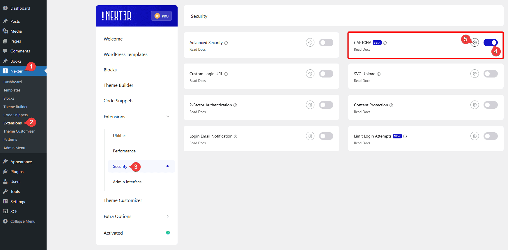 How to Add Cloudflare Turnstile CAPTCHA in WordPress? CAPTCHA settings toggle in Nexter Extension