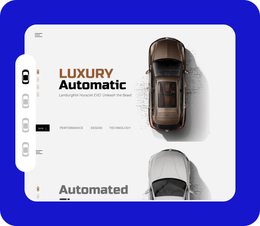 One Page Scroll Navigations Block For WordPress Automobile Showcase One Page Site with Vertical Car Icons