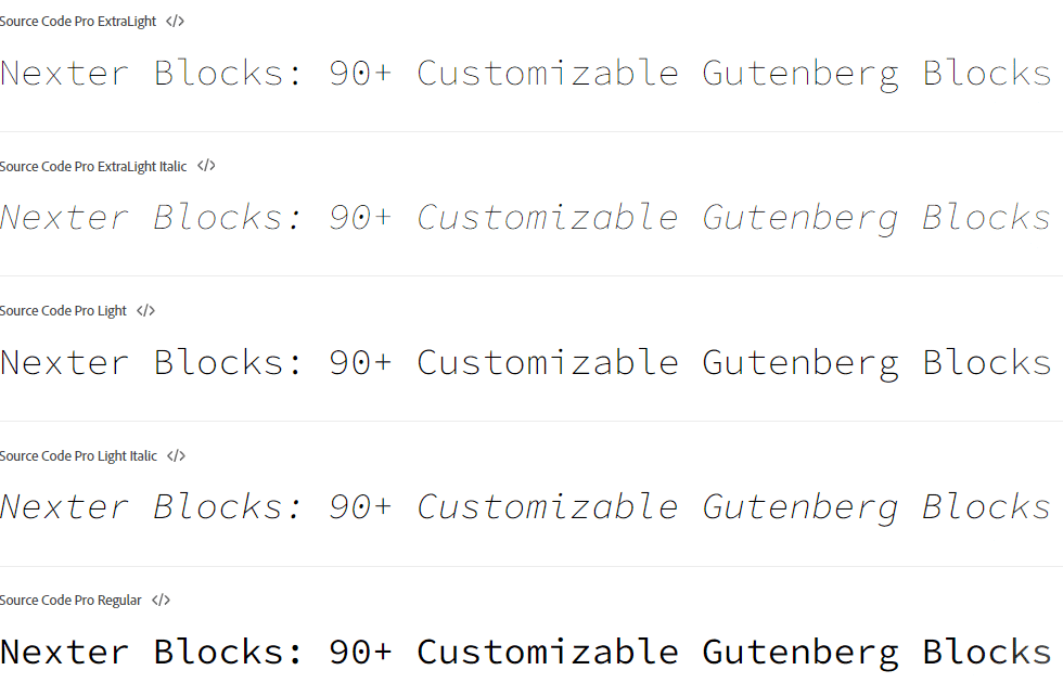 Source Code Pro programming font preview
