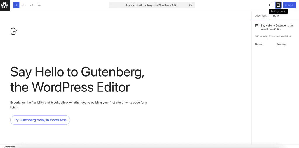 Gutenberg block editor in WordPress showing block-based editing interface