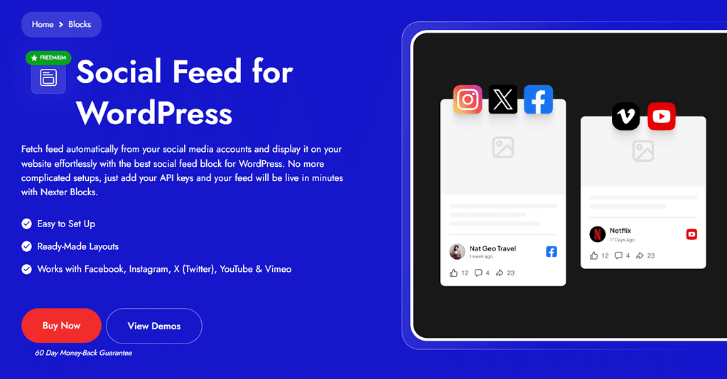 Twitter Feed by Nexter Blocks WordPress plugin homepage