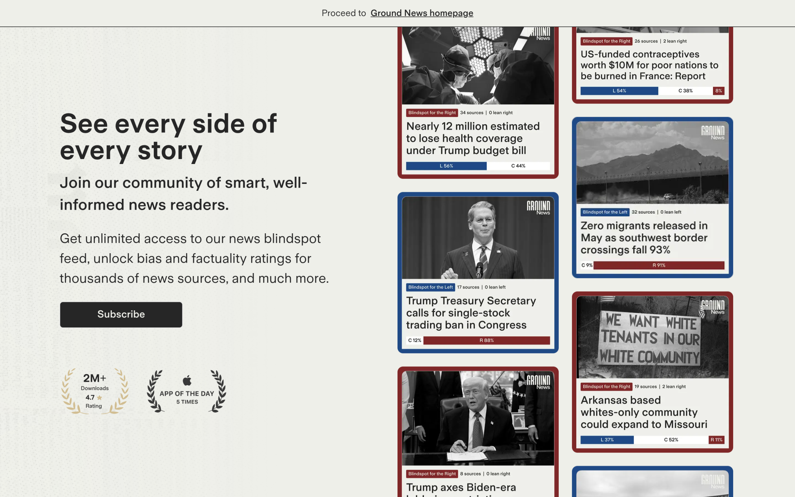7 Best News Aggregator Websites to Follow in 2026 Ground News homepage showing media bias comparison across news sources