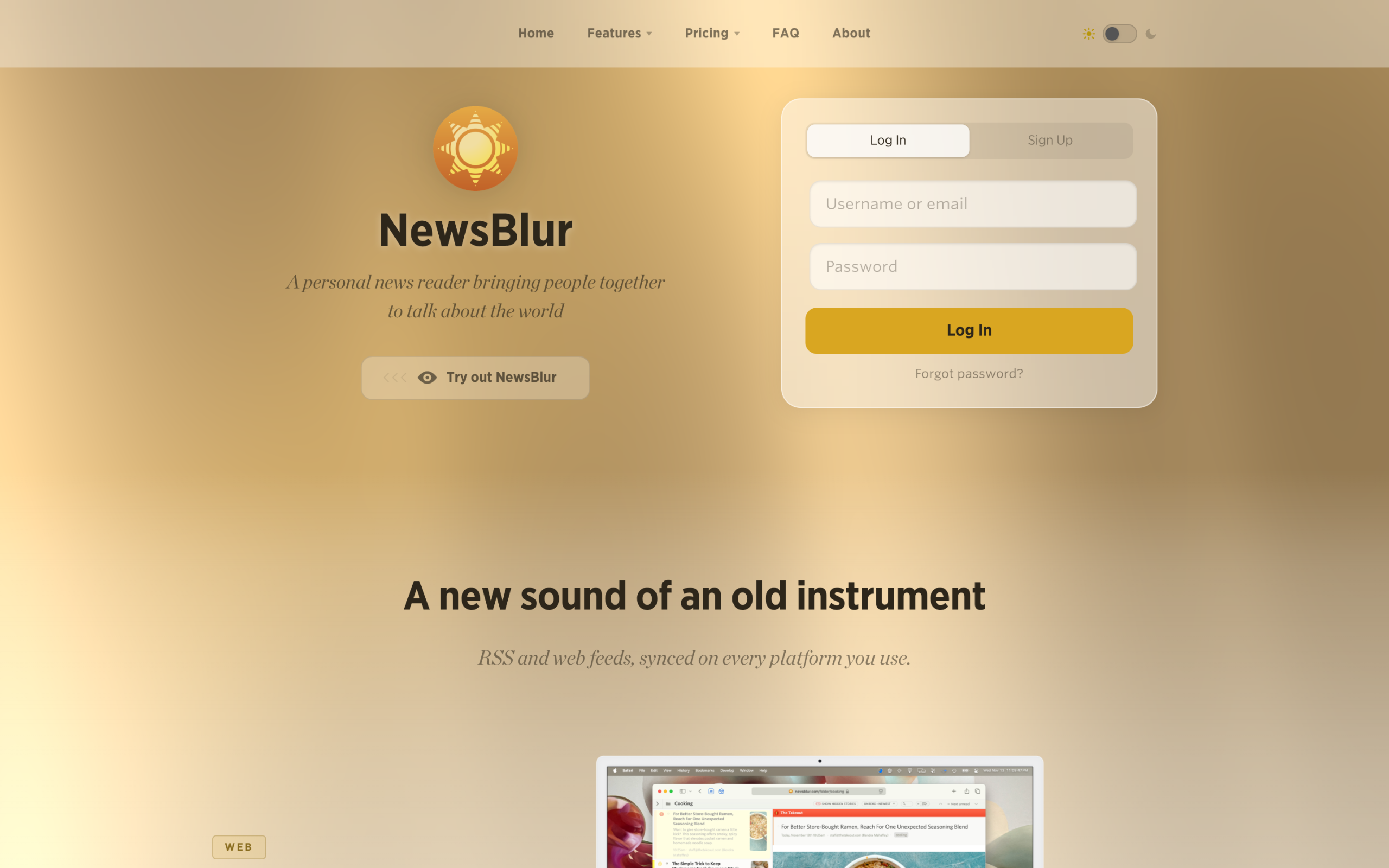 7 Best News Aggregator Websites to Follow in 2026 NewsBlur homepage showing the open-source RSS reader interface