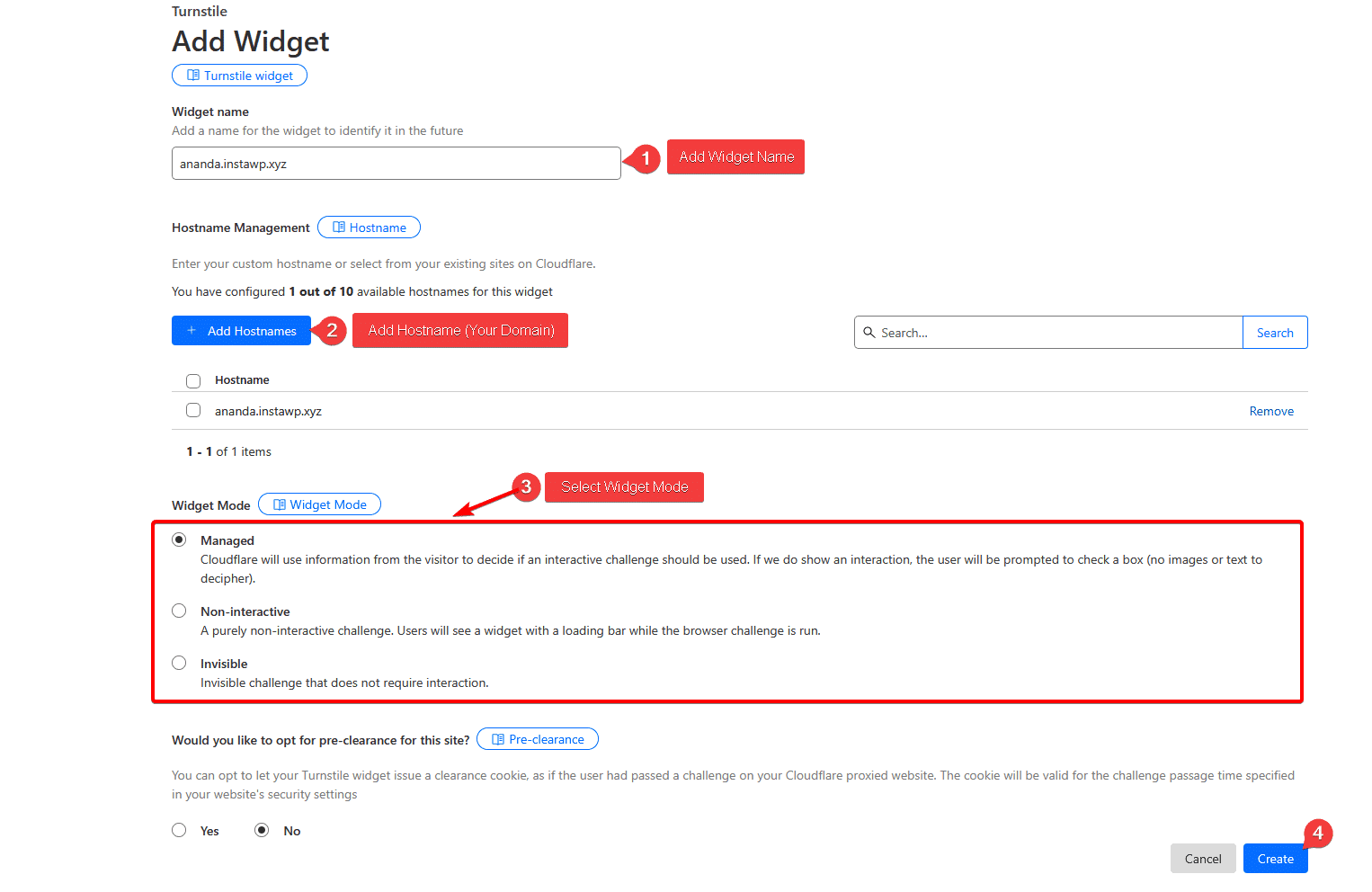 How to Add Cloudflare Turnstile CAPTCHA in WordPress? Cloudflare Turnstile widget configuration form