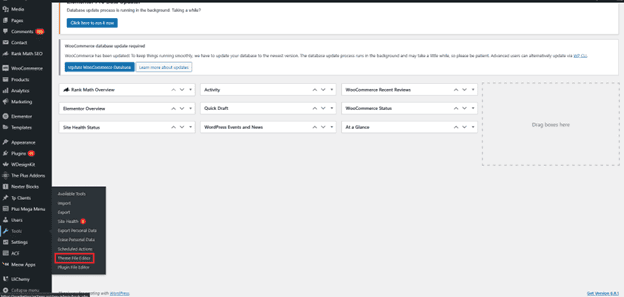 WordPress Theme File Editor showing patterns folder structure
