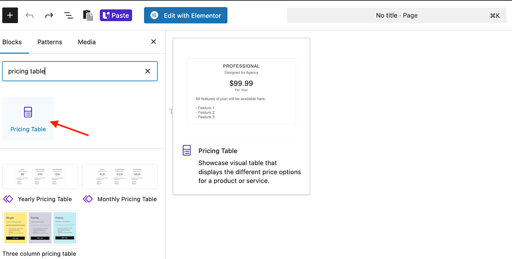 How to Create Multi Column Pricing Table in WordPress (Gutenberg)