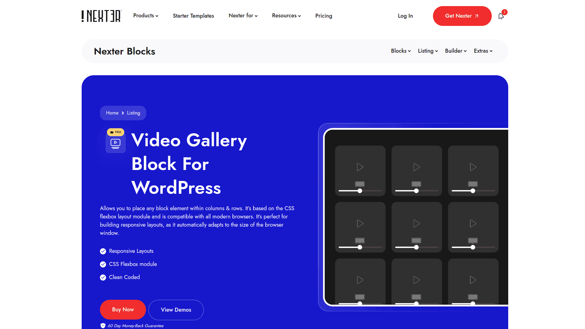 Video Gallery by Nexter block layouts for WordPress