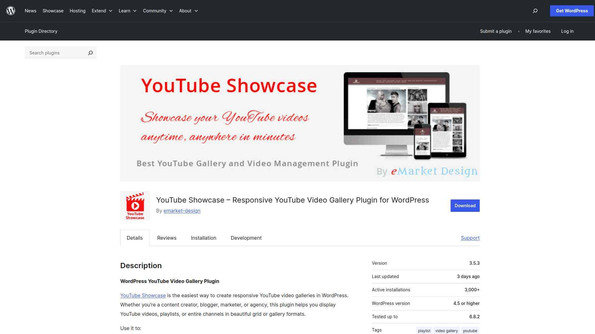 YouTube Showcase gallery plugin for WordPress