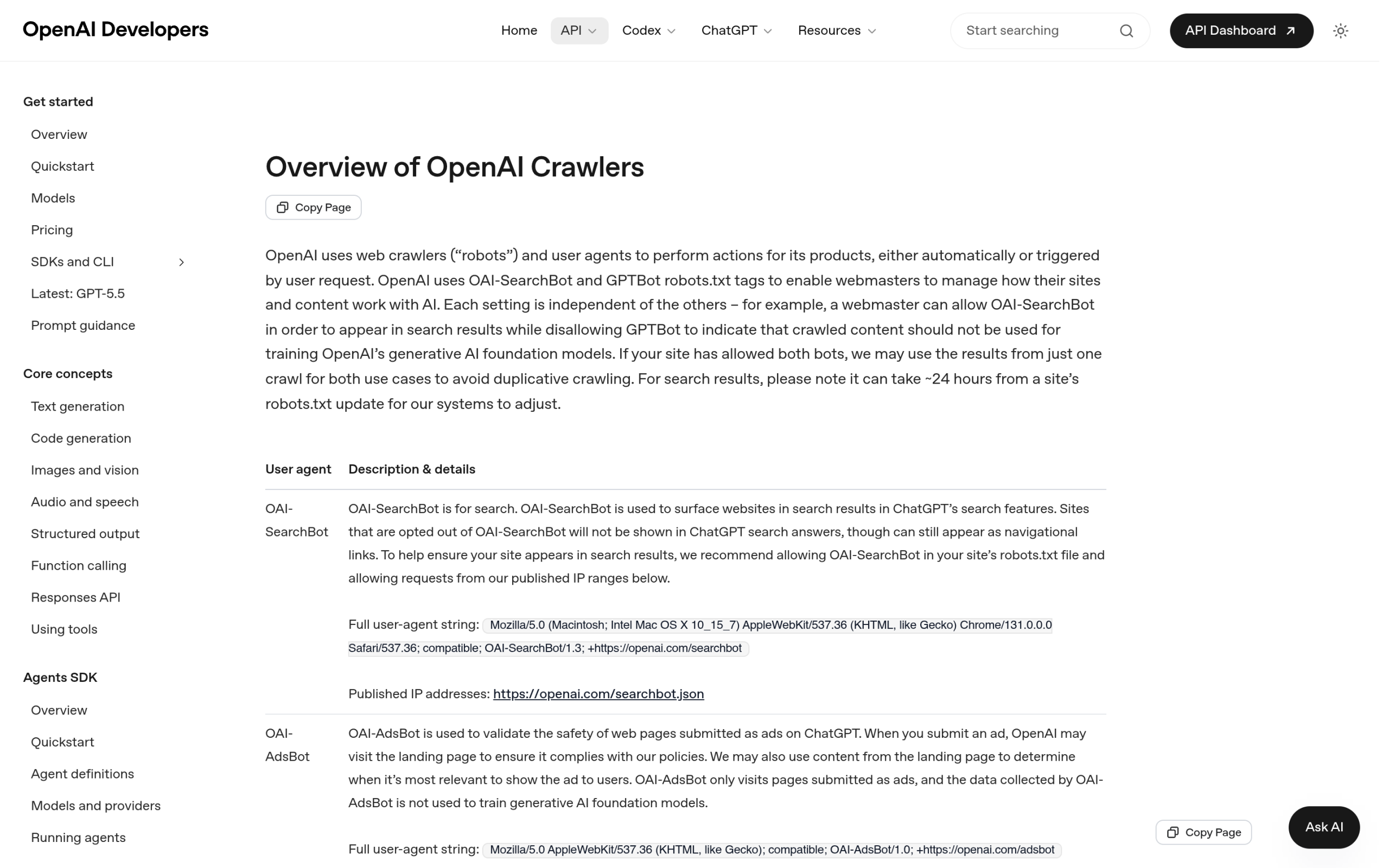 What Is GPTBot? Should You Allow or Block OpenAI's Crawler on WordPress OpenAI bots documentation listing GPTBot, OAI-SearchBot and ChatGPT-User user agents