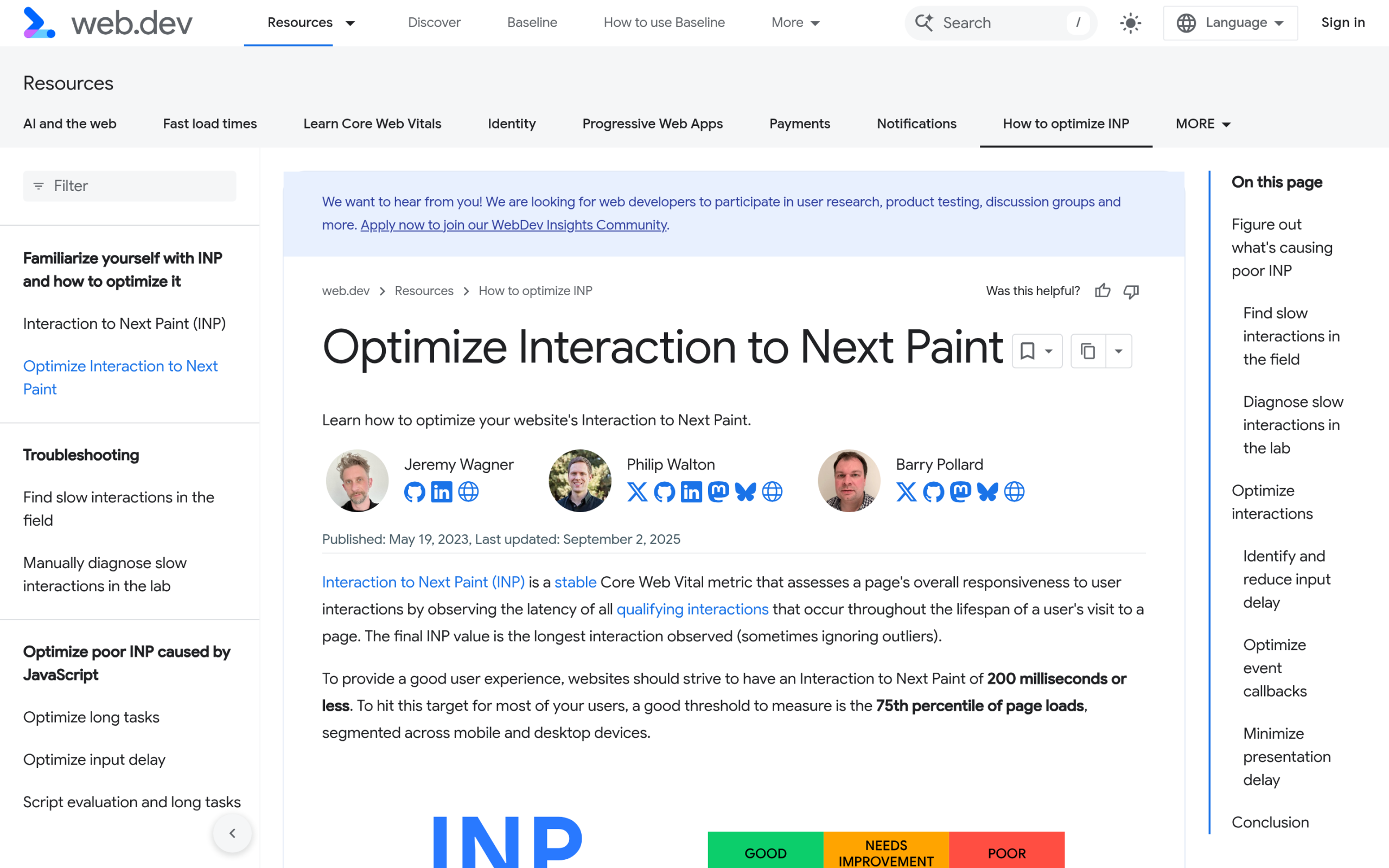 Gutenberg Core Web Vitals: How to Speed Up a Block-Theme WordPress Site in 2026 web.dev guide on optimizing Interaction to Next Paint