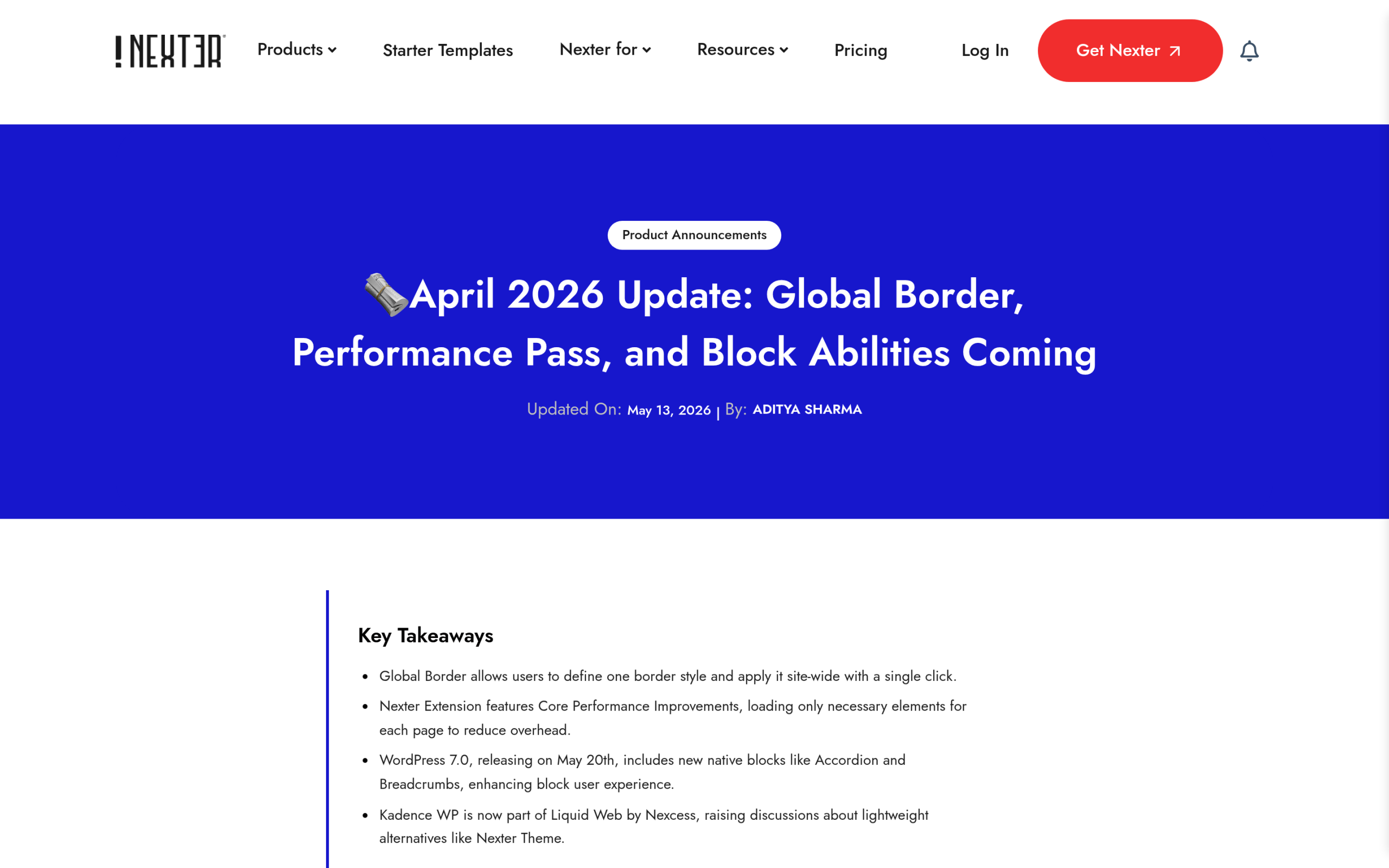 Gutenberg Core Web Vitals: How to Speed Up a Block-Theme WordPress Site in 2026 Nexter April 2026 Performance Pass update post