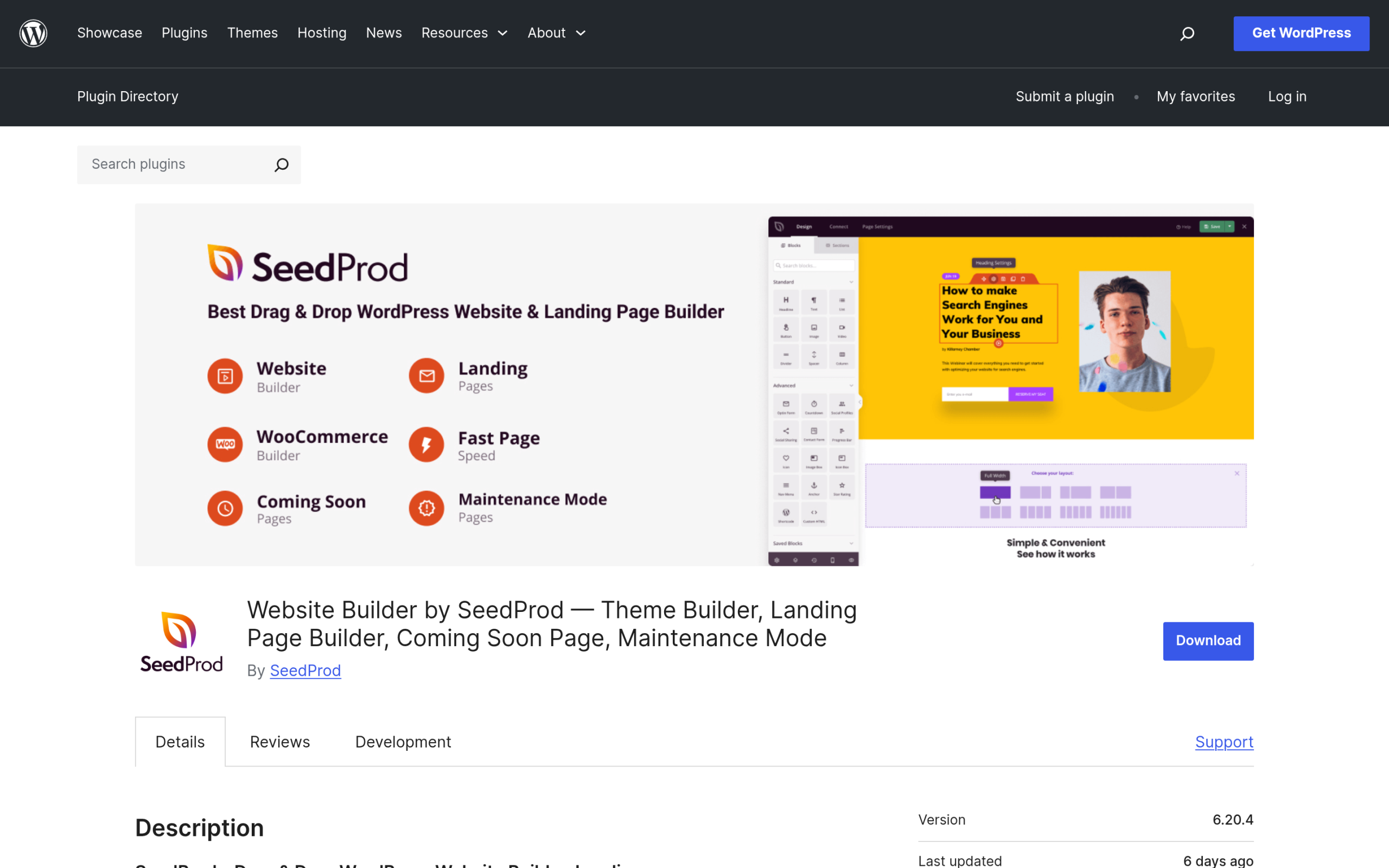 How to Create a Landing Page in WordPress (With and Without a Plugin) SeedProd landing page builder plugin on WordPress.org with 700,000 plus active installs