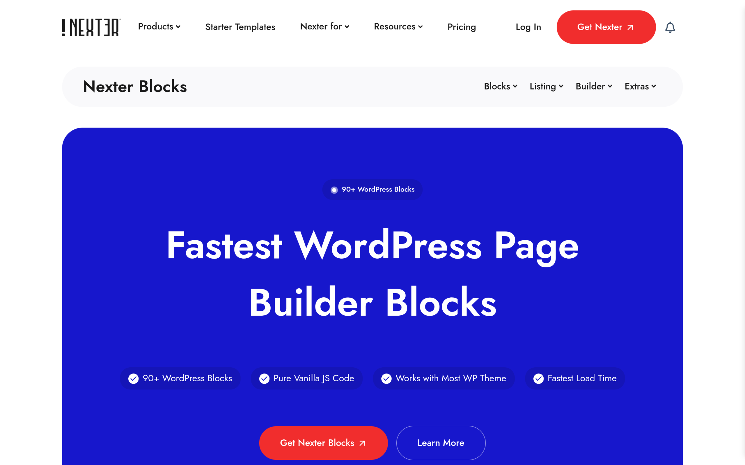 Nexter Blocks page showing Gutenberg blocks including Google Map and review blocks for local business sites