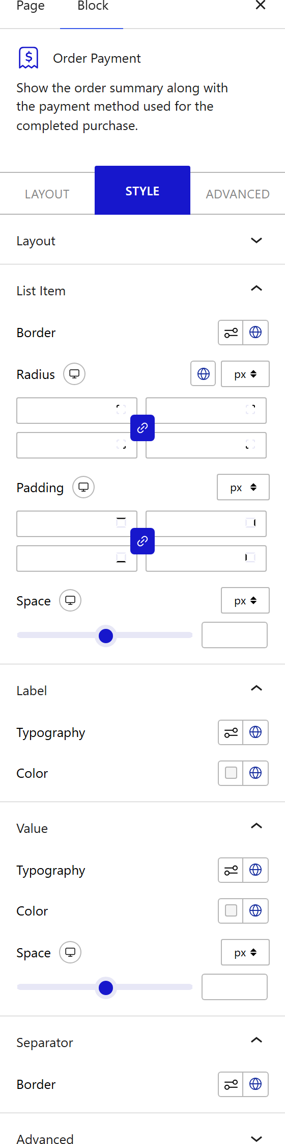 How to Style the Order Payment Block - Style tab