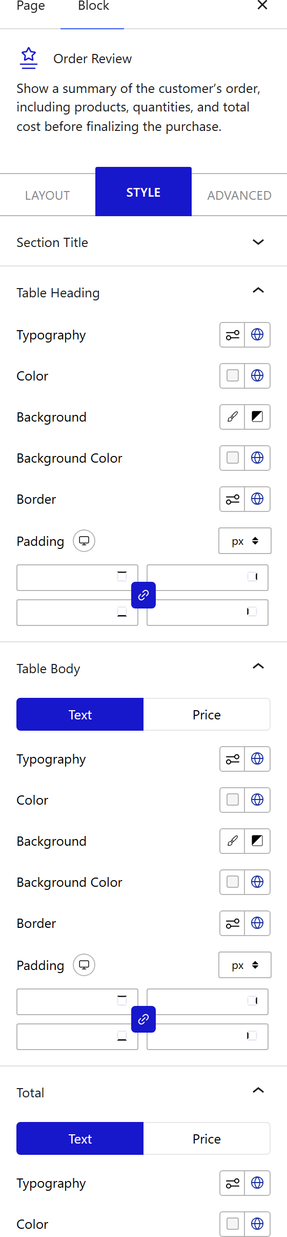 How to Style the Order Review Block - Style tab