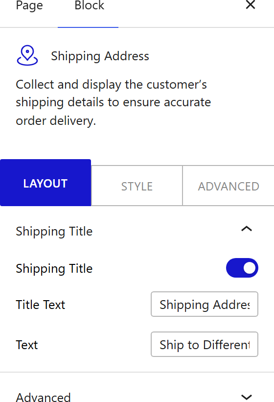 How to Use the Shipping Address Block - settings