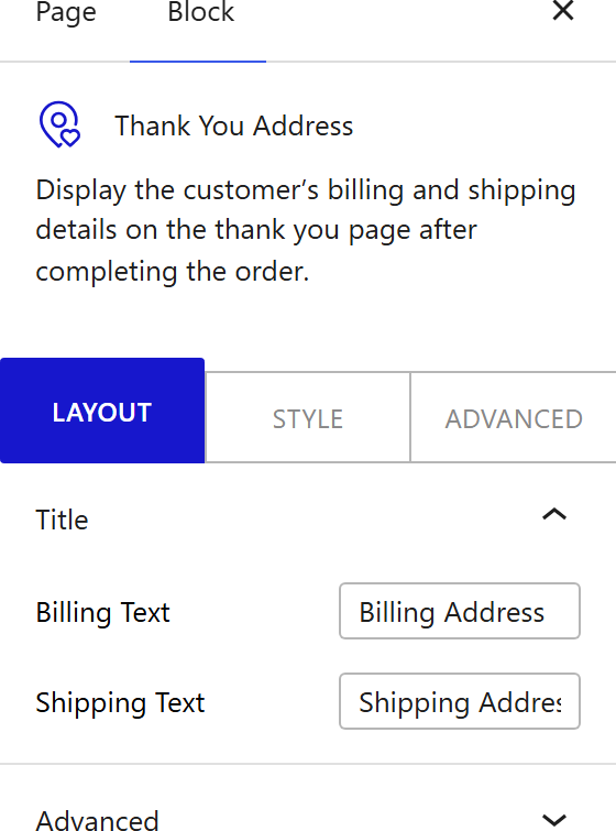 How to Use the Thank You Address Block - settings